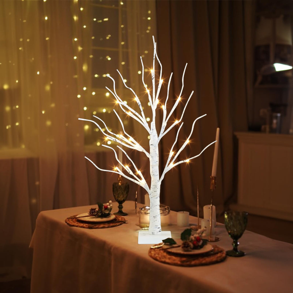 NITIDSKY Christmas Lights Indoor Decorations, 2FT 24 LED Table Top Christmas Tree with Warm Lights, Xmas USB and Battery Operated Tree Lights, 2 Pack