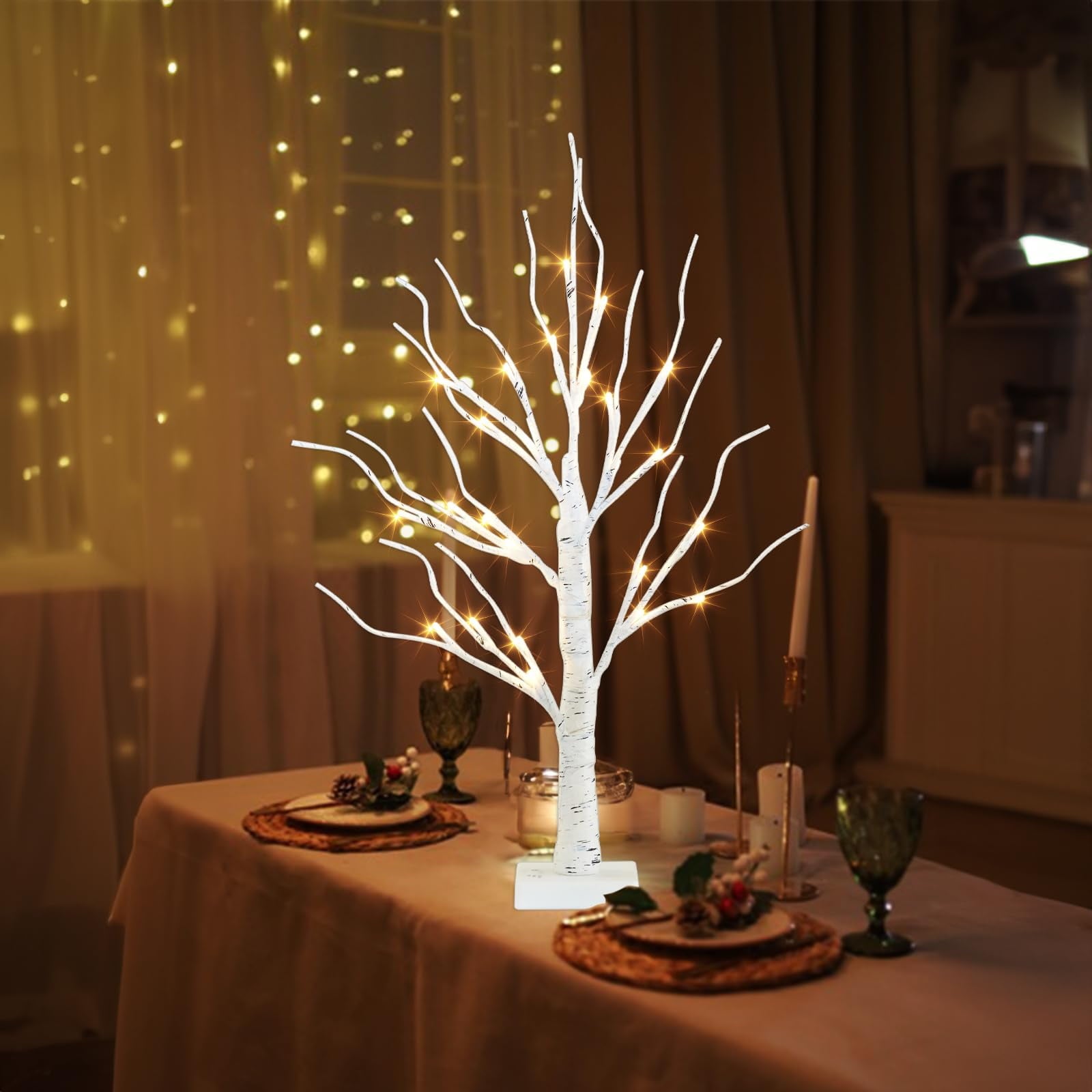 NITIDSKY Christmas Lights Indoor Decorations, 2FT 24 LED Table Top Christmas Tree with Warm Lights, Xmas USB and Battery Operated Tree Lights, 2 Pack