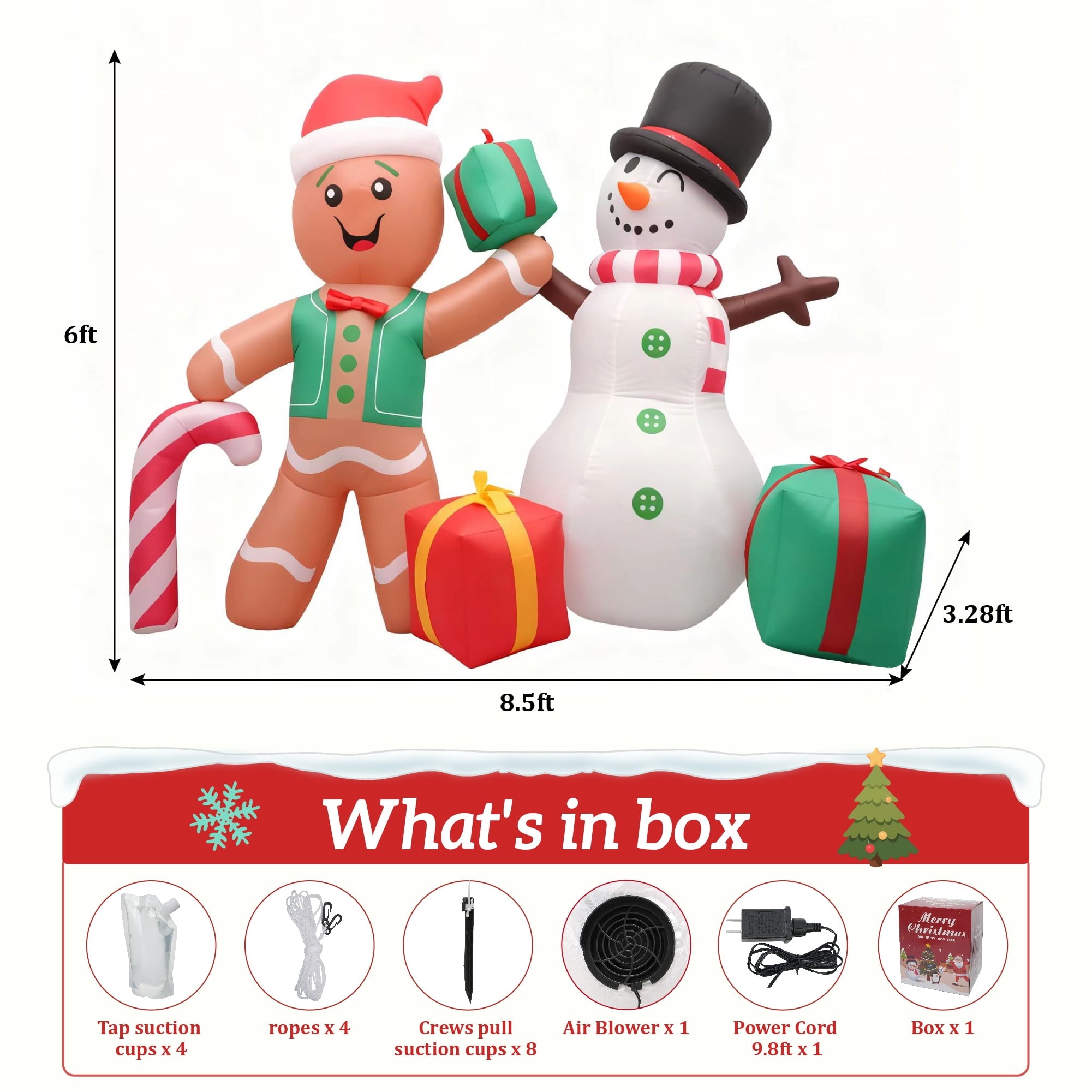 Magotan 8.5ft Christmas Inflatables Outdoor Decoration Snowman and Gingerbread Christmas Blow Ups with Built in LED Lights Xmas Garden Yard Lawn Decoration