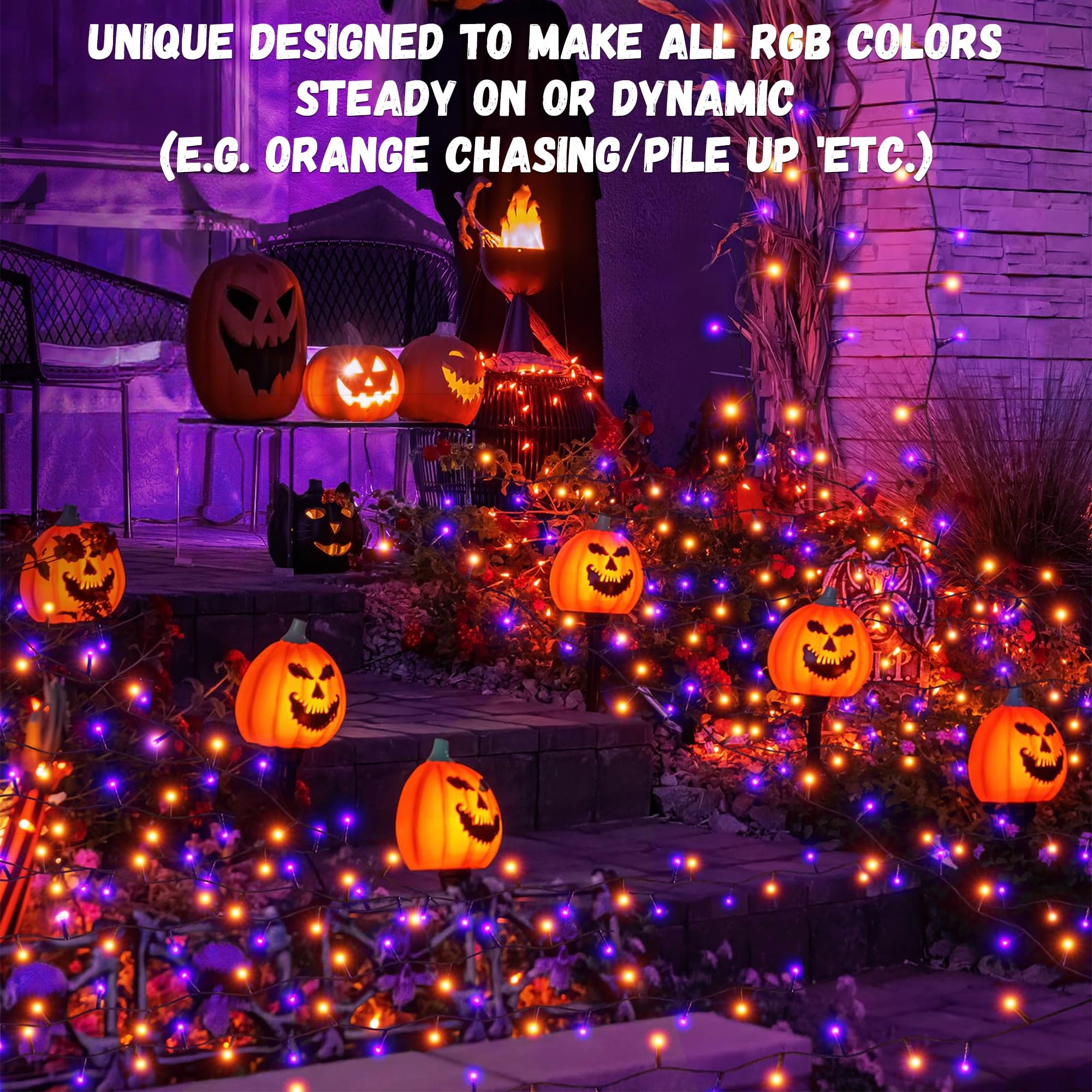 Magotan 200 LED 66 ft Halloween Lights Outdoor Indoor Orange and Purple Halloween Decorations String Lights