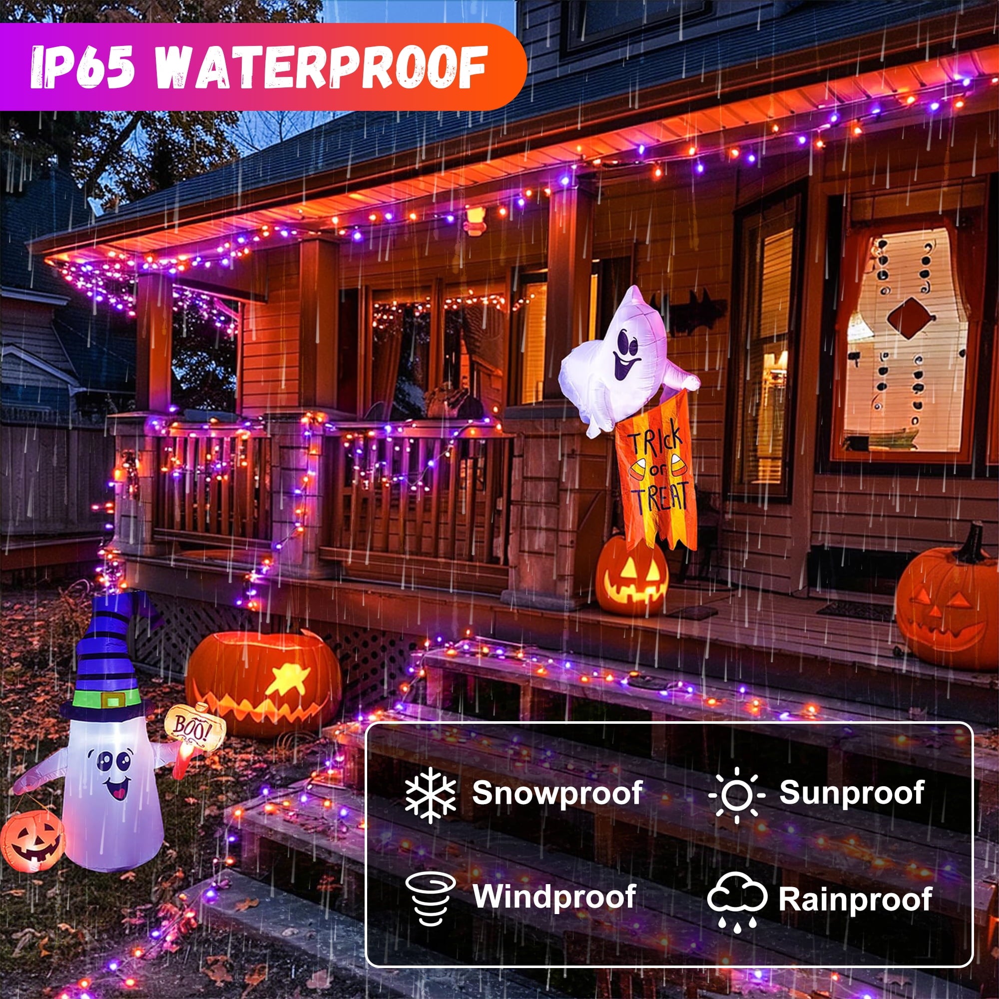 Magotan 200 LED 66 ft Halloween Lights Outdoor Indoor Orange and Purple Halloween Decorations String Lights