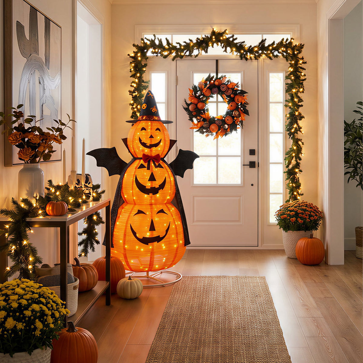 Magotan 5ft Halloween Pumpkin Decorations, 3D Pop Up Collapsible Pumpkin Decor, Pre-Lit 130 LED Lighted Up Pupmkin,Decor for Indoor Outdoor Yard Garden