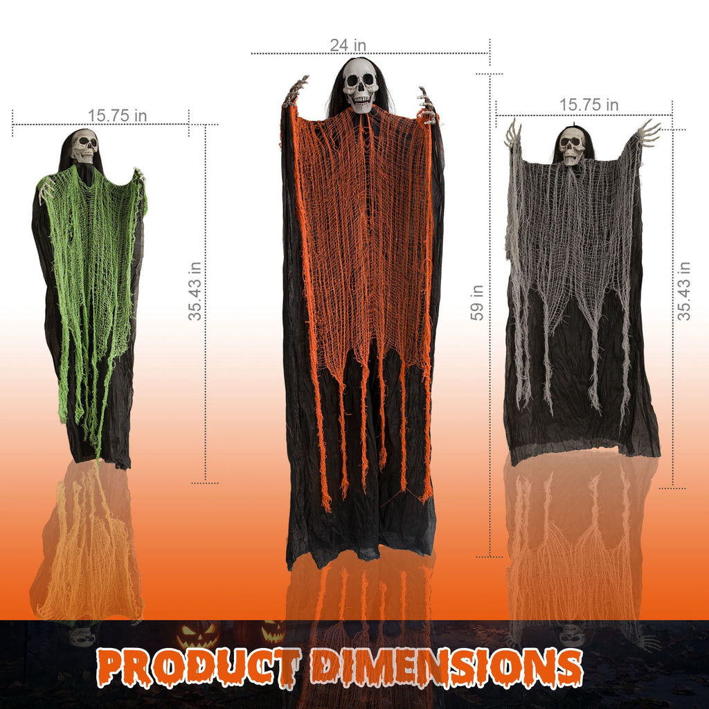 Magotan 3 Pack Halloween Outdoor Decorations Hanging Long Hair Skeleton Ghost Decorations, Spooky Ghosts Decorations for Front Porch Yard Tree