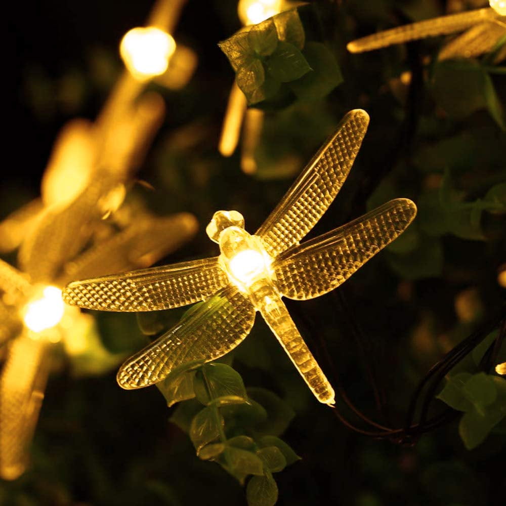 LOENDE Dragonfly Solar String Lights, 30 LED 21ft 8 Modes Outdoor Waterproof Fairy Lights for Christmas Garden Patio Wedding Party Decor, Warm White